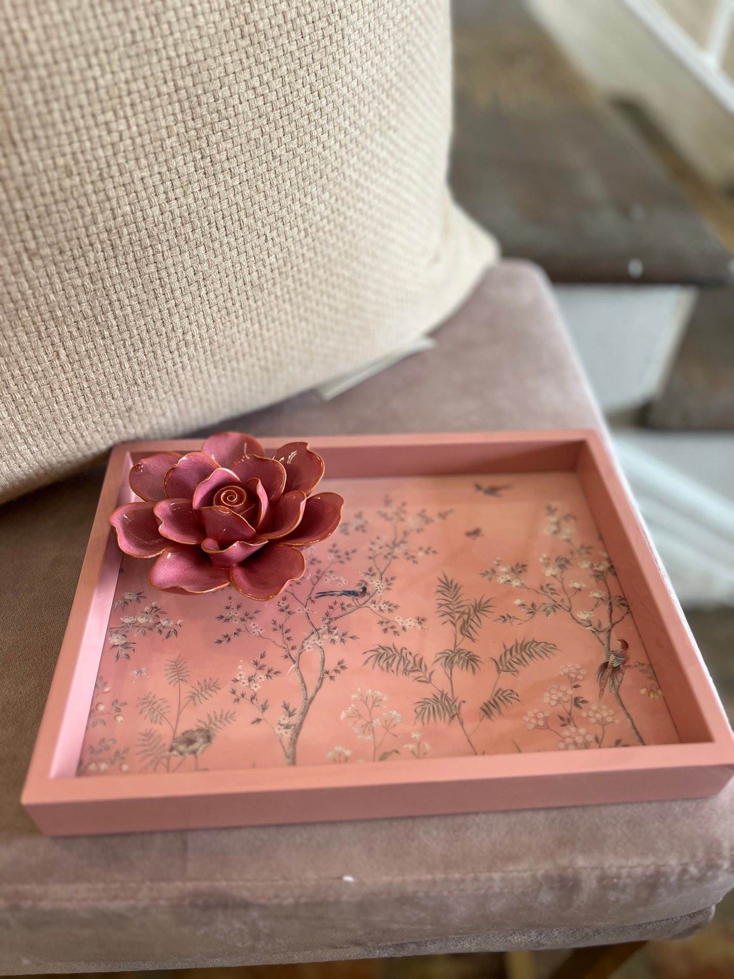 Chinoiserie Lacquer Tray Pale Pink