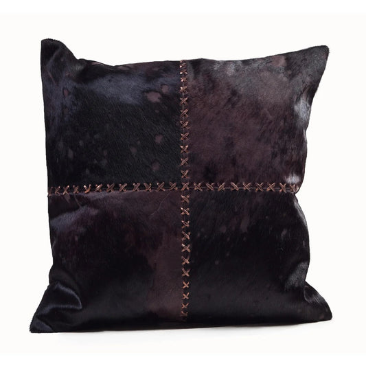 Harley Bronze Cowhide Pillow with Brown Cross Stitch