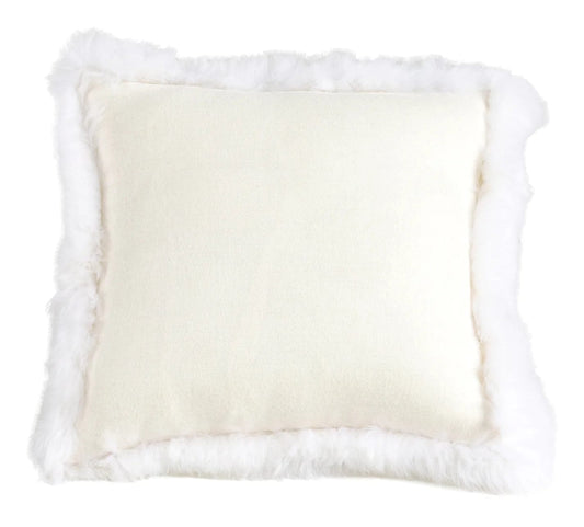 Luxurious Woven Pillow with Alpaca Trim - White 17.7" x 17.7"