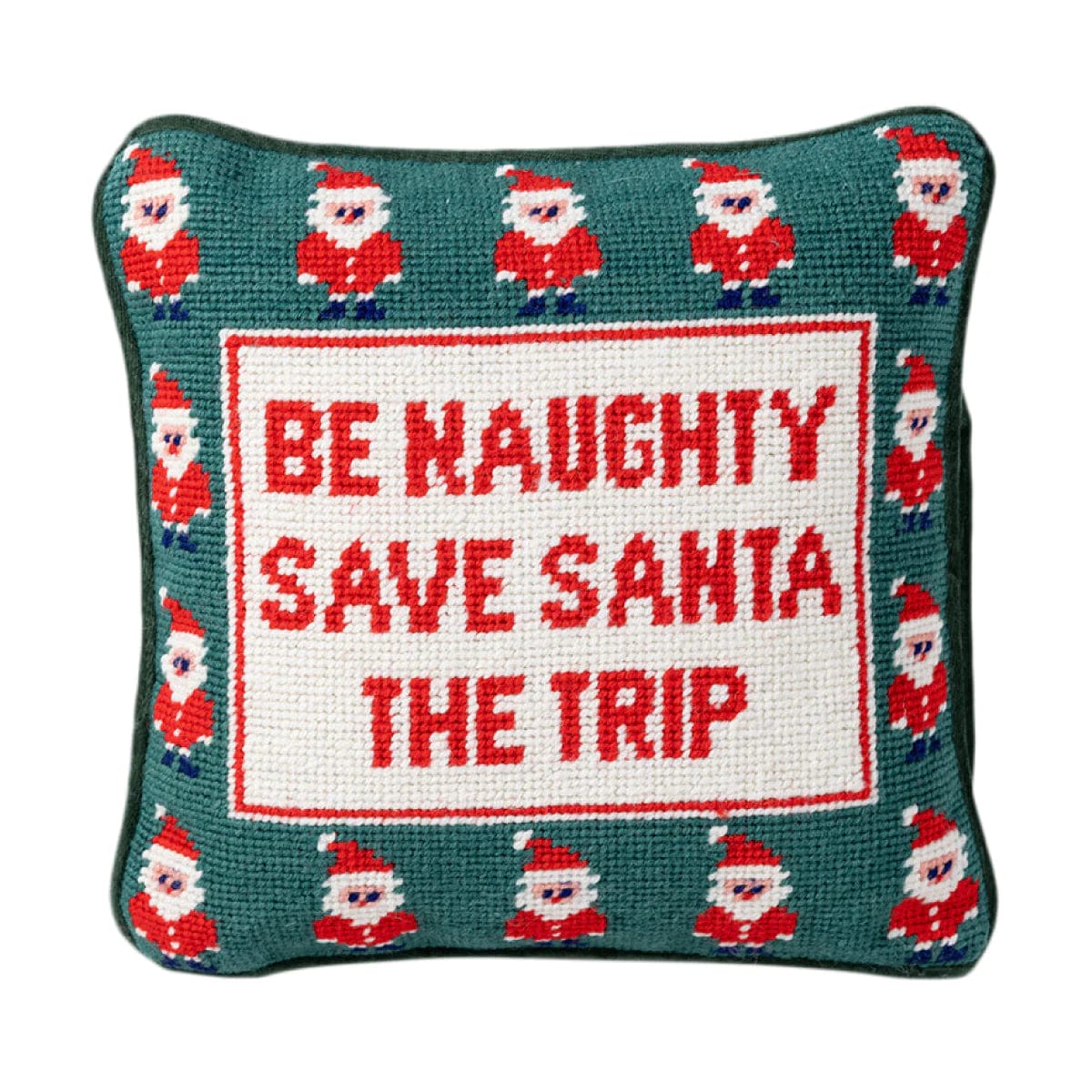 Furbish Be Naughty Save Santa the Trip Needlepoint Pillow