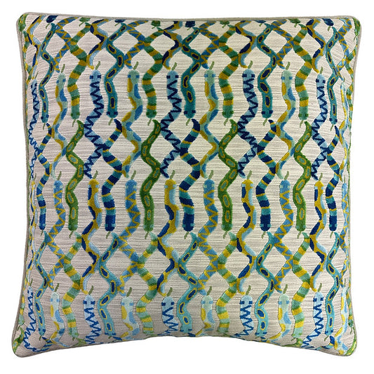 Twist Cut Velvet and Linen Pillow-Calypso