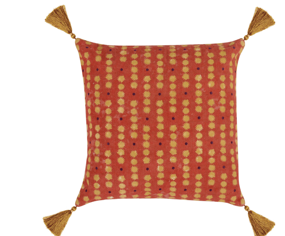 Perdita Linen Print Pillow-Chili Multi