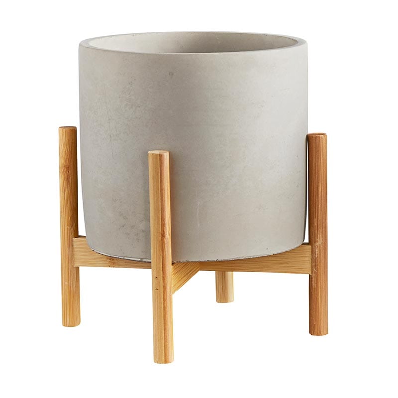 Round Cement Pot on Wood Stand