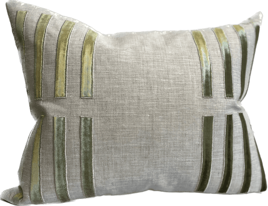 Porto Velvet and Linen Pillow Green/Silver