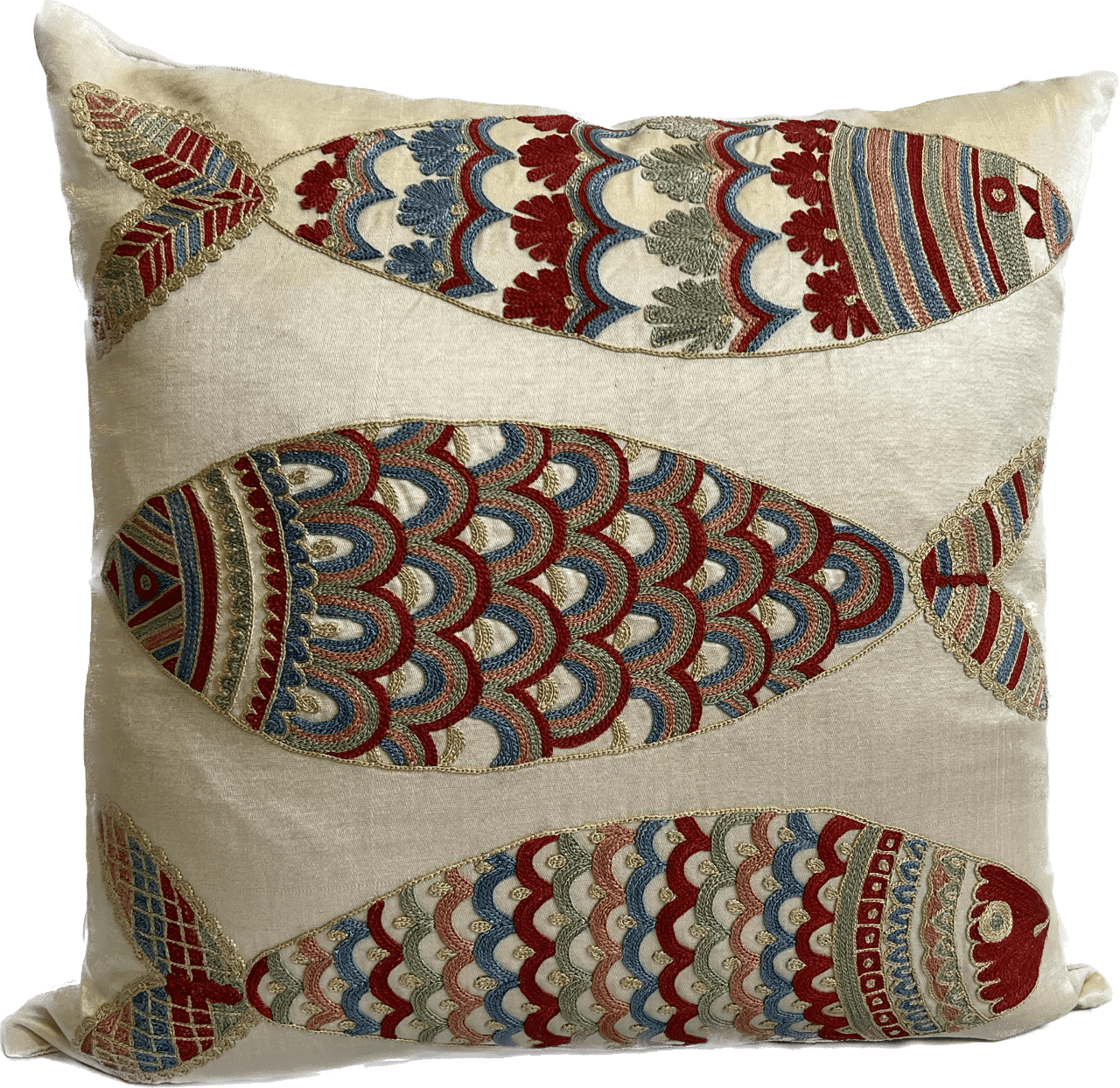 Three Fish Embroidered Pillow